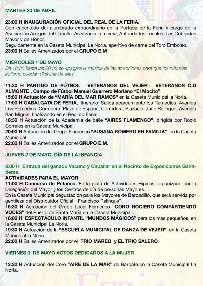 Programacion Feria Martes a Viernes